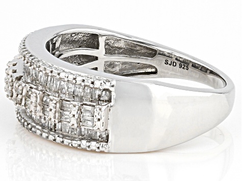 Pre-Owned White Diamond Rhodium Over Sterling Silver Band Ring 0.70ctw