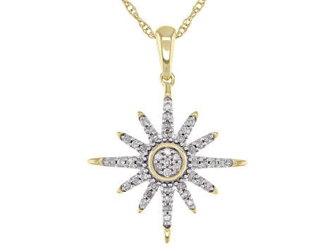 Pre-Owned White Diamond 10k Yellow Gold Star Pendant With 18" Rope Chain 0.15ctw