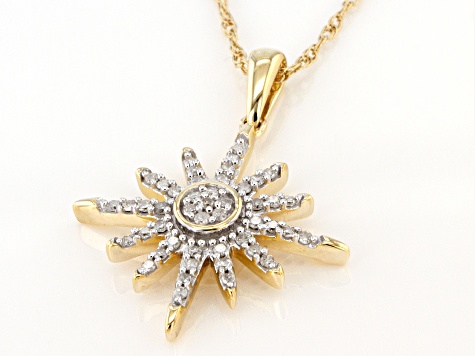Pre-Owned White Diamond 10k Yellow Gold Star Pendant With 18" Rope Chain 0.15ctw