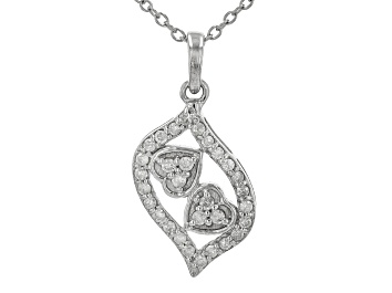Picture of Pre-Owned White Diamond Platinum Over Sterling Silver Heart Pendant With 18" Cable Chain 0.35ctw