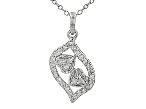 Pre-Owned White Diamond Platinum Over Sterling Silver Heart Pendant With 18" Cable Chain 0.35ctw