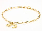Pre-Owned 10k Yellow Gold Moon & Star Charm Paperclip Link Bracelet