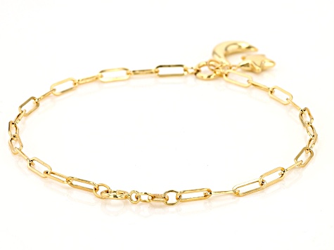 Pre-Owned 10k Yellow Gold Moon & Star Charm Paperclip Link Bracelet