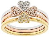 Pre-Owned White Diamond Rhodium and 14k Yellow And Rose Gold Over Sterling Silver Set Of 3 Rings 0.2