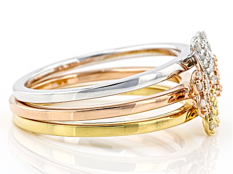 Pre-Owned White Diamond Rhodium and 14k Yellow And Rose Gold Over Sterling Silver Set Of 3 Rings 0.2
