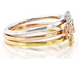 Pre-Owned White Diamond Rhodium and 14k Yellow And Rose Gold Over Sterling Silver Set Of 3 Rings 0.2