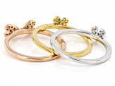 Pre-Owned White Diamond Rhodium and 14k Yellow And Rose Gold Over Sterling Silver Set Of 3 Rings 0.2