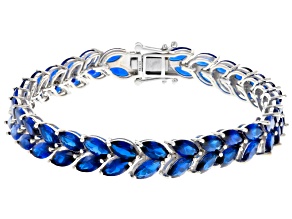 Pre-Owned Blue Lab Created Spinel Rhodium Over Sterling Silver Bracelet 26.31ctw