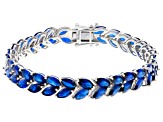 Pre-Owned Blue Lab Created Spinel Rhodium Over Sterling Silver Bracelet 26.31ctw