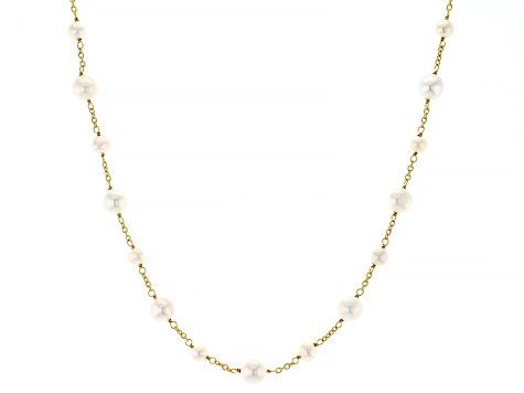 Pre-Owned White Cultured Freshwater Pearl 18k Yellow Gold Over Sterling Silver 18.5 Inch Station Nec