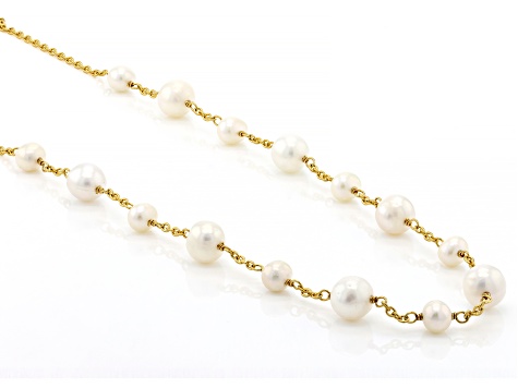 Pre-Owned White Cultured Freshwater Pearl 18k Yellow Gold Over Sterling Silver 18.5 Inch Station Nec
