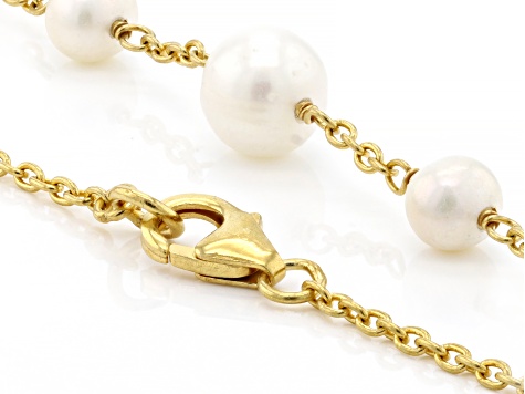 Pre-Owned White Cultured Freshwater Pearl 18k Yellow Gold Over Sterling Silver 18.5 Inch Station Nec