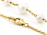 Pre-Owned White Cultured Freshwater Pearl 18k Yellow Gold Over Sterling Silver 18.5 Inch Station Nec