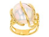 Pre-Owned Genusis™ White Cultured Freshwater Pearl 18k Yellow Gold Over Sterling Silver Ring