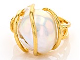 Pre-Owned Genusis™ White Cultured Freshwater Pearl 18k Yellow Gold Over Sterling Silver Ring