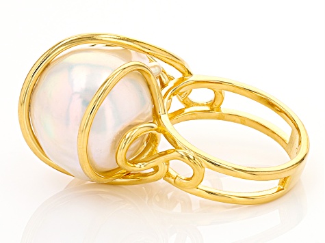 Pre-Owned Genusis™ White Cultured Freshwater Pearl 18k Yellow Gold Over Sterling Silver Ring