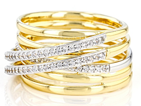 Pre-Owned White Cubic Zirconia Rhodium And 18k Yellow Gold Over Sterling Silver Ring 0.65ctw