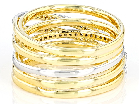 Pre-Owned White Cubic Zirconia Rhodium And 18k Yellow Gold Over Sterling Silver Ring 0.65ctw