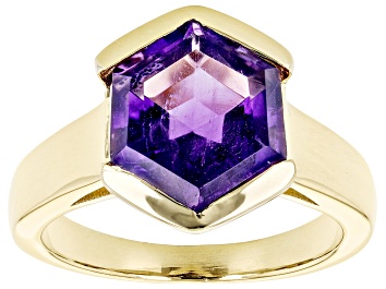Picture of Pre-Owned Purple Amethyst 18k Yellow Gold Over Sterling Silver Solitaire Ring 4.05ct
