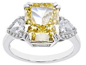 Pre-Owned Canary And White Cubic Zirconia Rhodium Over Silver Ice Flower Cut Ring 12.04ctw