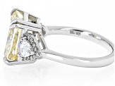 Pre-Owned Canary And White Cubic Zirconia Rhodium Over Silver Ice Flower Cut Ring 12.04ctw