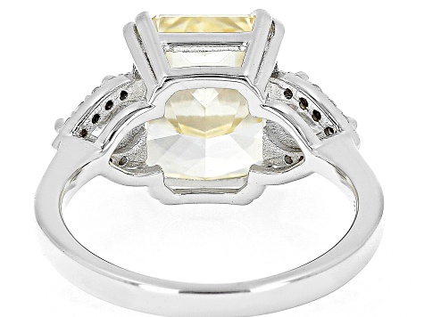 Pre-Owned Canary And White Cubic Zirconia Rhodium Over Silver Ice Flower Cut Ring 12.04ctw