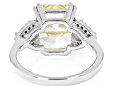 Pre-Owned Canary And White Cubic Zirconia Rhodium Over Silver Ice Flower Cut Ring 12.04ctw