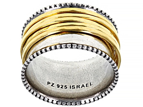 Pre-Owned Sterling Silver and 14K Yellow Over Sterling Silver 5-Row Spinner Ring