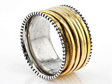 Pre-Owned Sterling Silver and 14K Yellow Over Sterling Silver 5-Row Spinner Ring