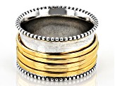 Pre-Owned Sterling Silver and 14K Yellow Over Sterling Silver 5-Row Spinner Ring