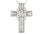 Pre-Owned White Diamond Rhodium Over Sterling Silver Cross Pendant With 18" Singapore Chain 0.70ctw