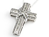 Pre-Owned White Diamond Rhodium Over Sterling Silver Cross Pendant With 18" Singapore Chain 0.70ctw