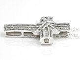 Pre-Owned White Diamond Rhodium Over Sterling Silver Cross Pendant With 18" Singapore Chain 0.70ctw