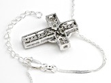 Pre-Owned White Diamond Rhodium Over Sterling Silver Cross Pendant With 18" Singapore Chain 0.70ctw