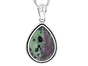 Pre-Owned Multicolor Ruby-in- Zoisite Sterling Silver Solitaire Pendant with Chain