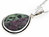 Pre-Owned Multicolor Ruby-in- Zoisite Sterling Silver Solitaire Pendant with Chain