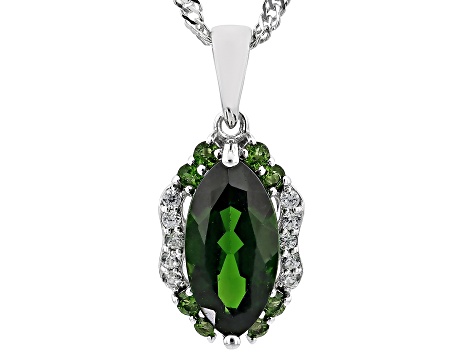 Pre-Owned Green Chrome Diopside Rhodium Over Sterling Silver Pendant with Chain 1.75ctw