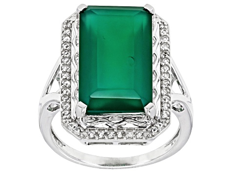 Pre-Owned Green Onyx Rhodium Over Silver Ring 8.28ctw