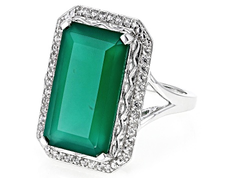 Pre-Owned Green Onyx Rhodium Over Silver Ring 8.28ctw