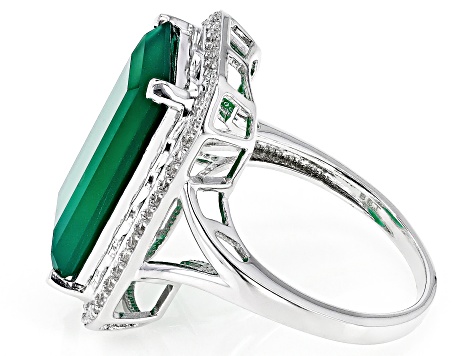 Pre-Owned Green Onyx Rhodium Over Silver Ring 8.28ctw