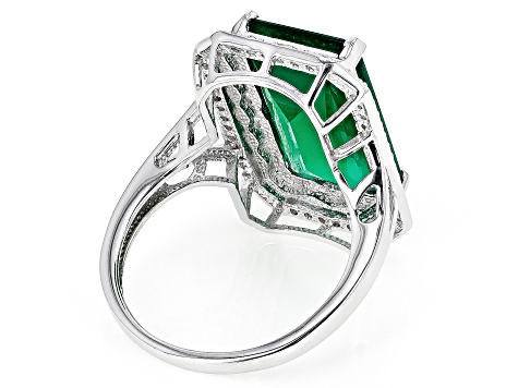 Pre-Owned Green Onyx Rhodium Over Silver Ring 8.28ctw