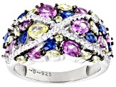 Pre-Owned Multi-Gem Simulants Rhodium Over Sterling Silver Ring 2.55ctw