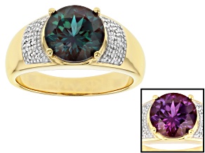 Pre-Owned Blue Lab Created Alexandrite 18k Yellow Gold Over Silver Men's Ring 3.45ctw