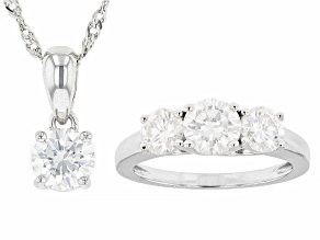 Pre-Owned Moissanite Platineve Ring and Pendant Set 2.60ctw DEW.