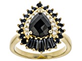 Pre-Owned Black Spinel with Round White Zircon 18k Yellow Gold Over Sterling Silver Ring 2.88ctw