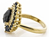 Pre-Owned Black Spinel with Round White Zircon 18k Yellow Gold Over Sterling Silver Ring 2.88ctw