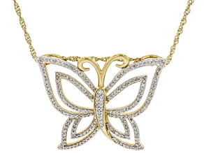 Pre-Owned White Diamond 14k Yellow Gold Over Sterling Silver Butterfly Pendant With Chain 0.70ctw