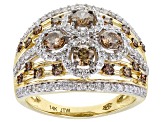 Pre-Owned Champagne And White Diamond 14k Yellow Gold 4-Stone Center Design Ring 1.50ctw