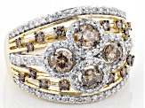 Pre-Owned Champagne And White Diamond 14k Yellow Gold 4-Stone Center Design Ring 1.50ctw