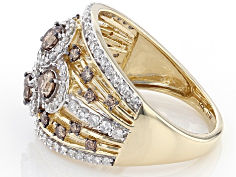 Pre-Owned Champagne And White Diamond 14k Yellow Gold 4-Stone Center Design Ring 1.50ctw
